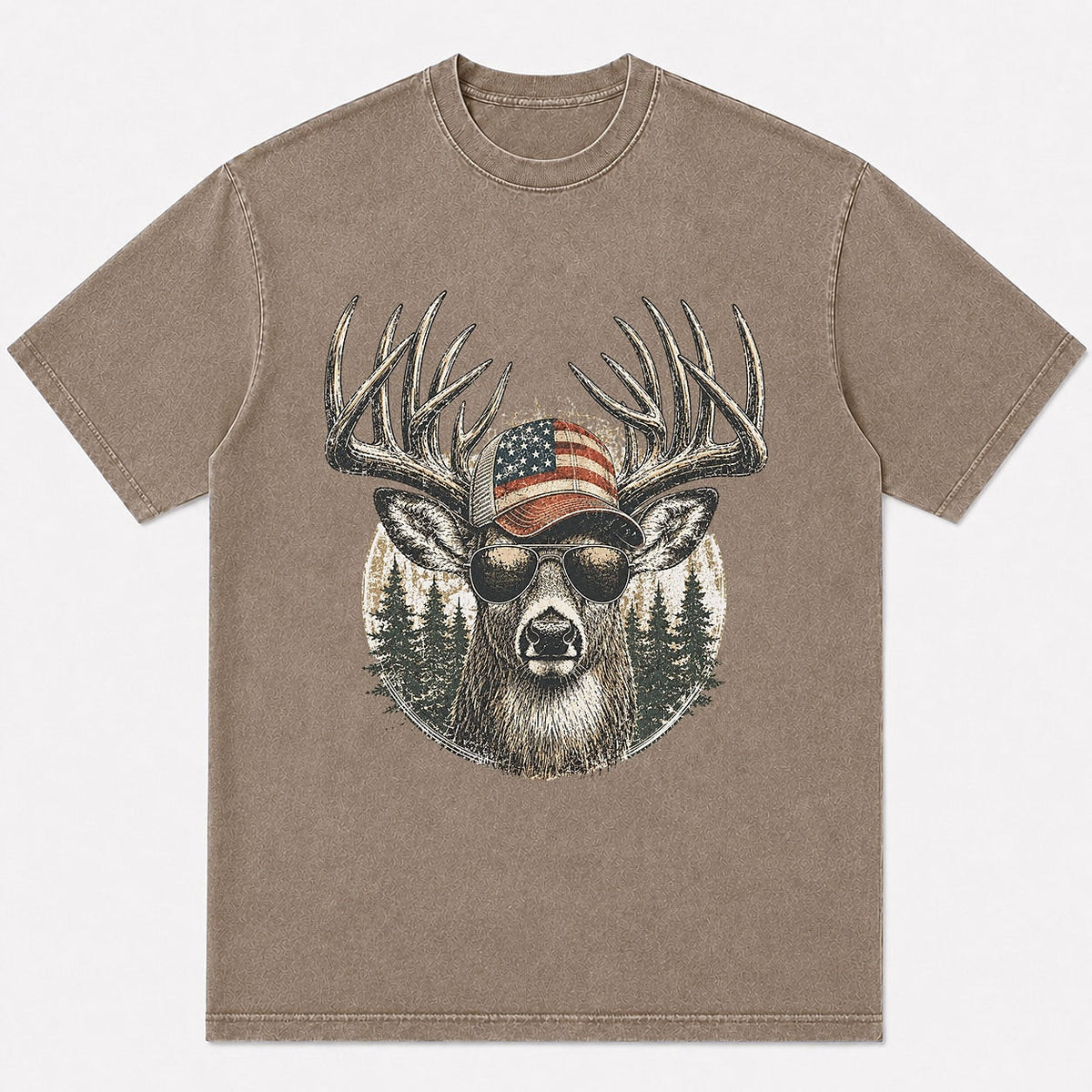 100% Cotton Big Buck Deer Hunting Graphic T-Shirt — black front view with printed graphic