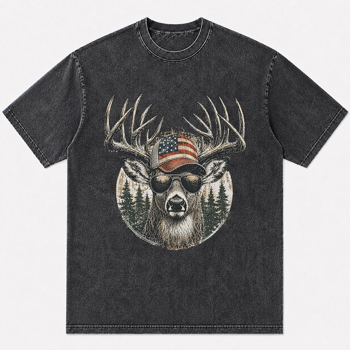 100% Cotton Big Buck Deer Hunting Graphic T-Shirt — close-up of cotton fabric and stitching