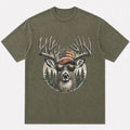 100% Cotton Big Buck Deer Hunting Graphic T-Shirt — white front view with printed graphic
