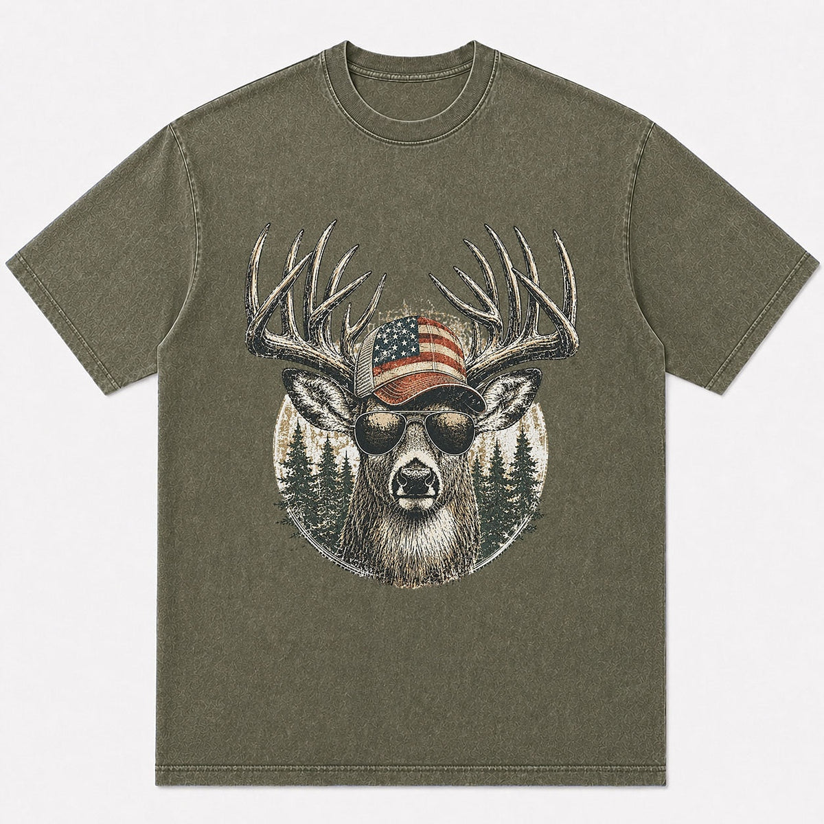 100% Cotton Big Buck Deer Hunting Graphic T-Shirt — white front view with printed graphic