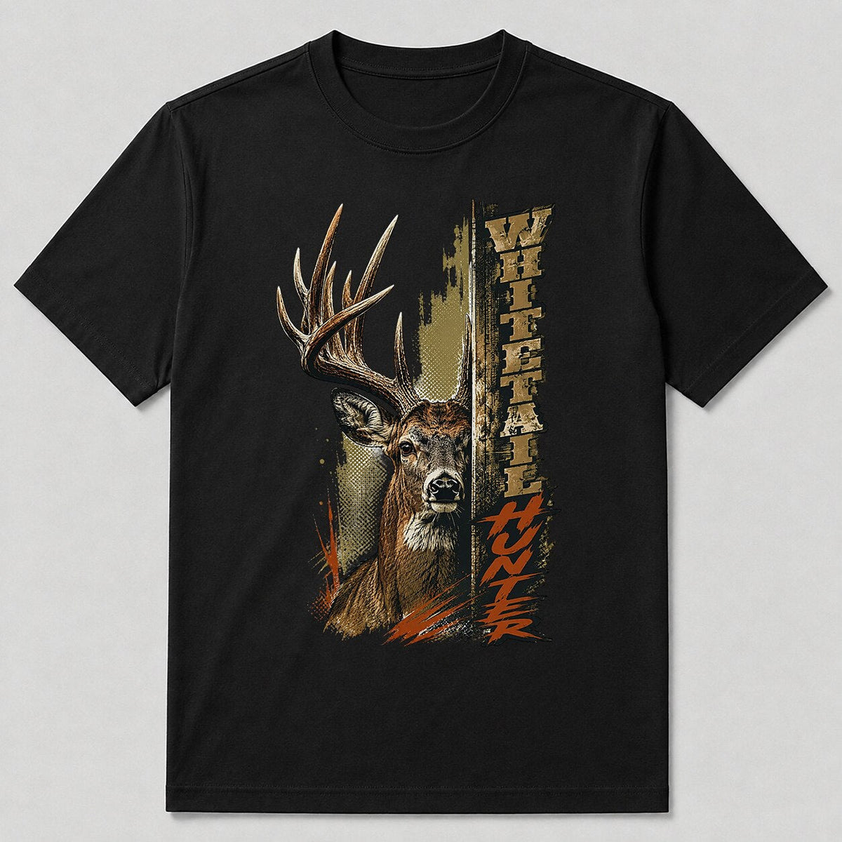 100% Cotton Big Buck Hunting T-Shirt — black front view with printed graphic
