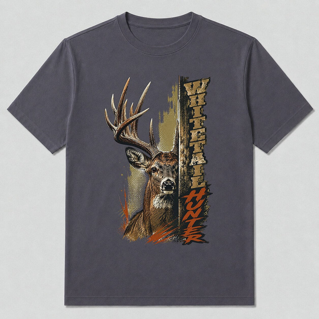 100% Cotton Big Buck Hunting T-Shirt — charcoal front view with printed graphic