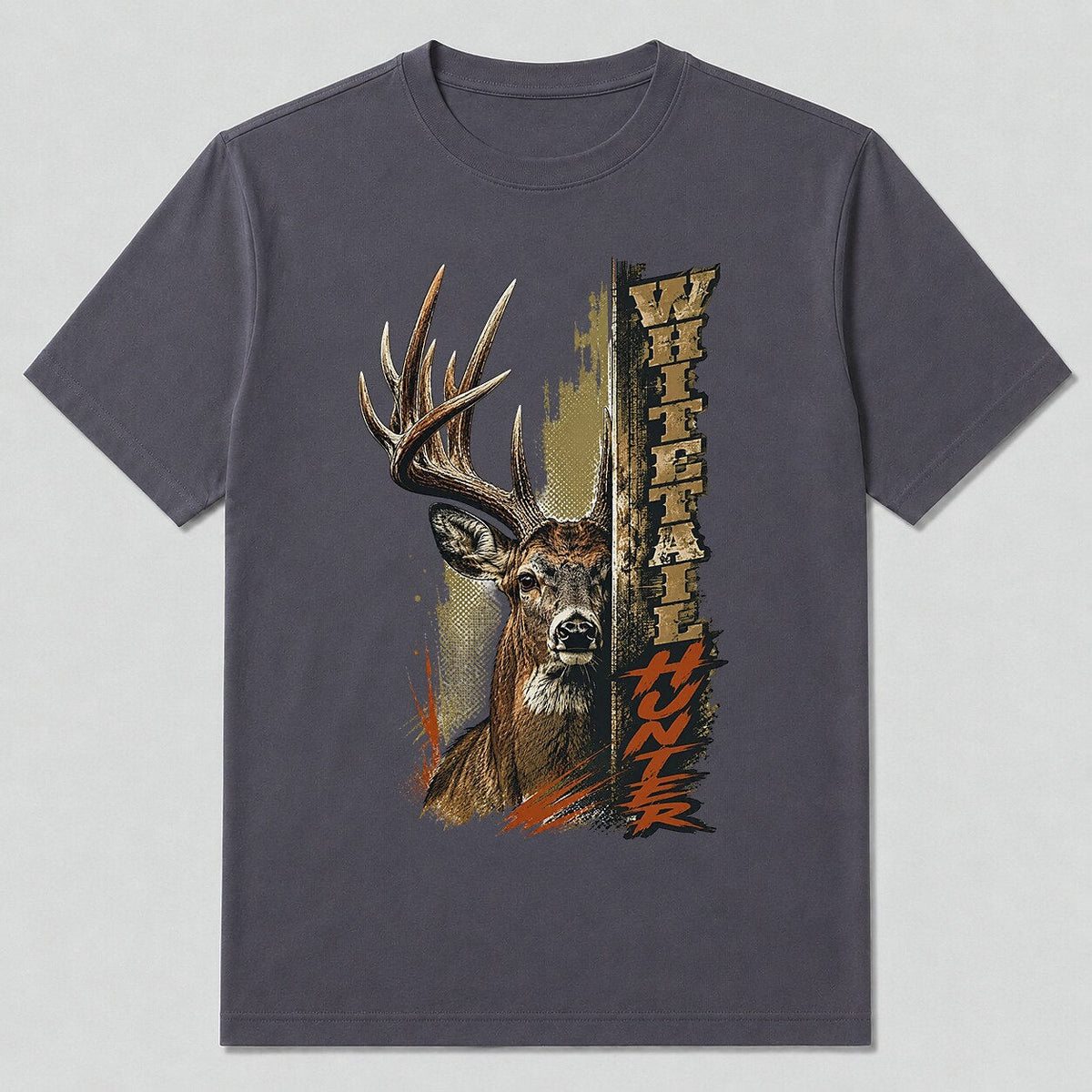 100% Cotton Big Buck Hunting T-Shirt — charcoal front view with printed graphic