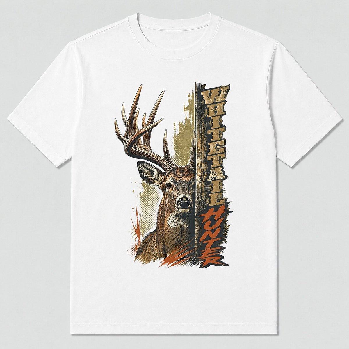 100% Cotton Big Buck Hunting T-Shirt — white front view with printed graphic