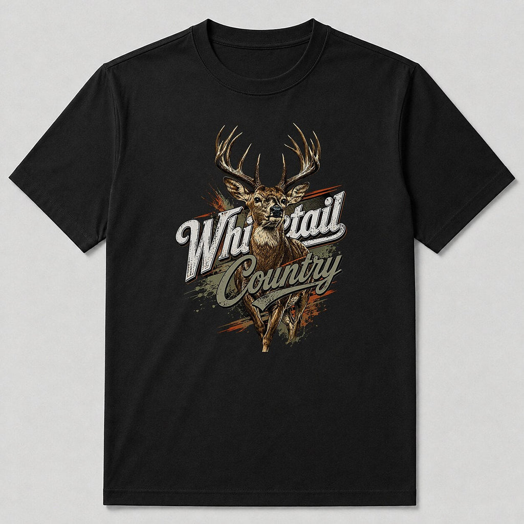 100% Cotton Deer Hunting Shirt for Men — white front view with printed graphic