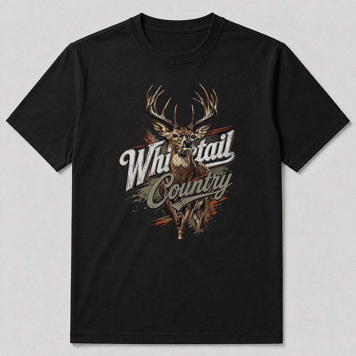 100% Cotton Deer Hunting Shirt for Men — white front view with printed graphic