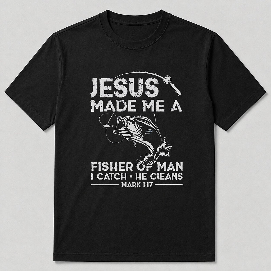 100% Cotton Largemouth Bass Fishing Graphic T-Shirt — white front view with printed graphic