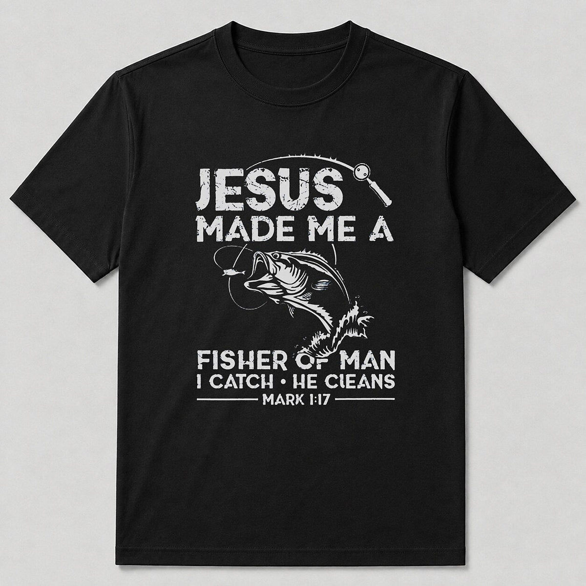 100% Cotton Largemouth Bass Fishing Graphic T-Shirt — white front view with printed graphic