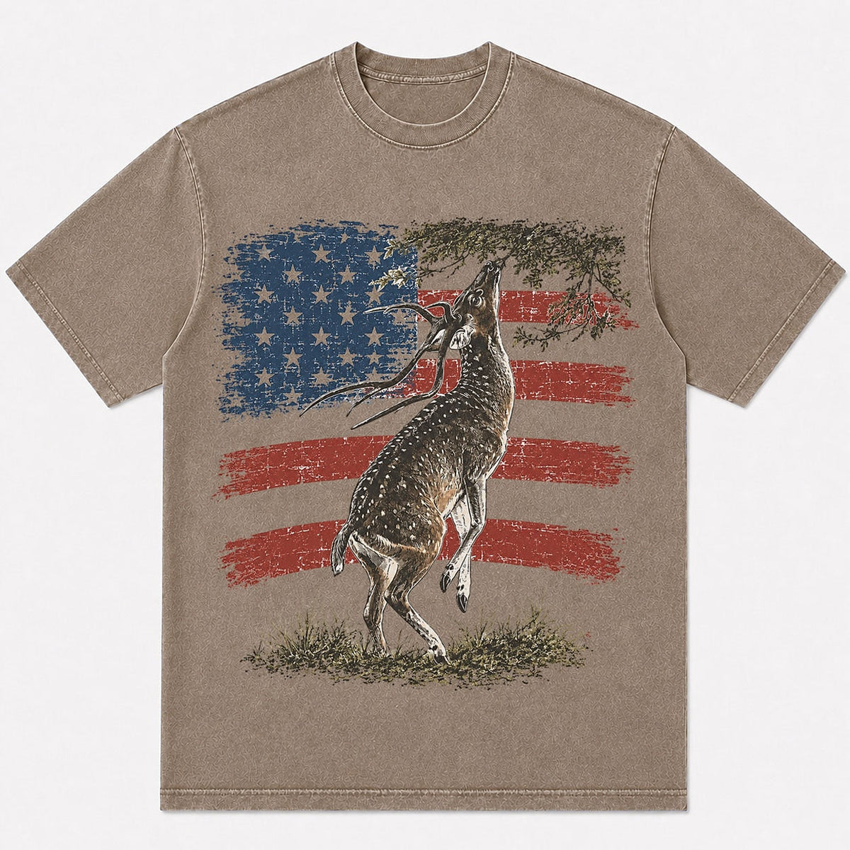 100% Cotton Leaping Whitetail Deer Hunting T-Shirt — close-up of cotton fabric and stitching