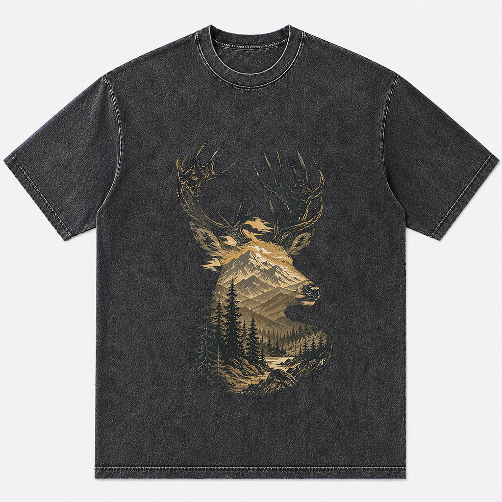 100% Cotton Mountain Elk Big Game Hunting T-Shirt — black front view with printed graphic