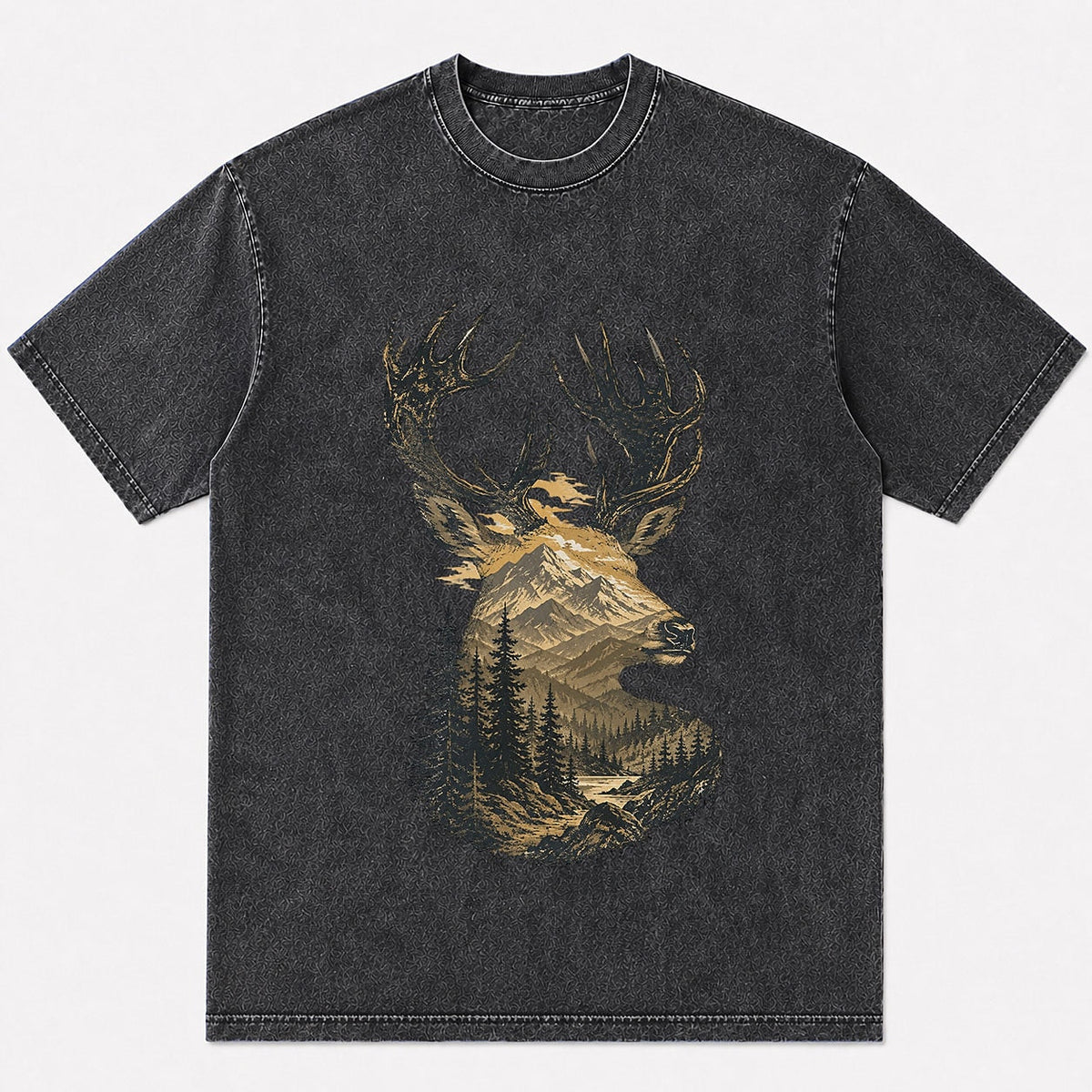 100% Cotton Mountain Elk Big Game Hunting T-Shirt — black front view with printed graphic