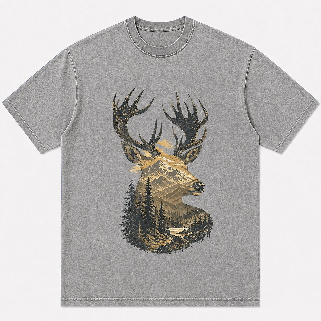 100% Cotton Mountain Elk Big Game Hunting T-Shirt — close-up of cotton fabric and stitching