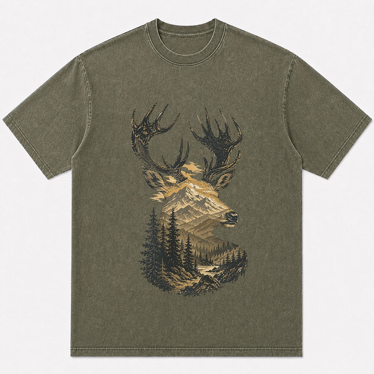 100% Cotton Mountain Elk Big Game Hunting T-Shirt — navy front view with printed graphic