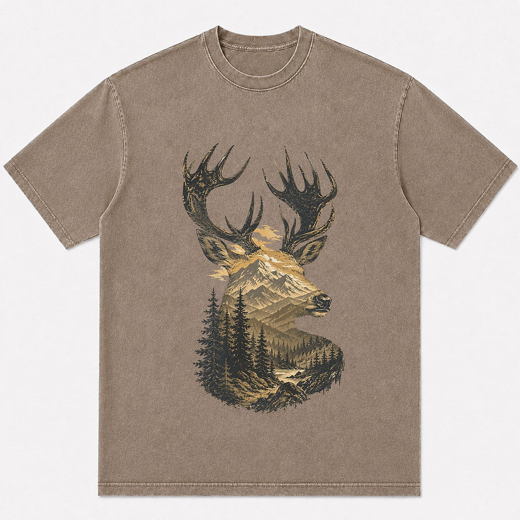 100% Cotton Mountain Elk Big Game Hunting T-Shirt — white front view with printed graphic