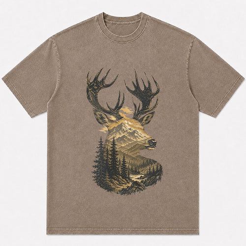 100% Cotton Mountain Elk Big Game Hunting T-Shirt — white front view with printed graphic