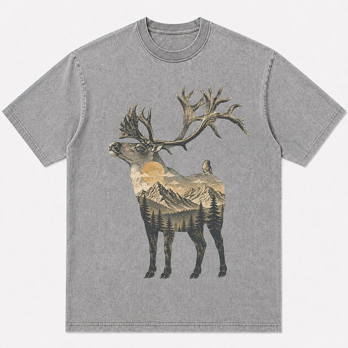 100% Cotton Mountain Elk Wildlife Hunting T-Shirt — black front view with printed graphic