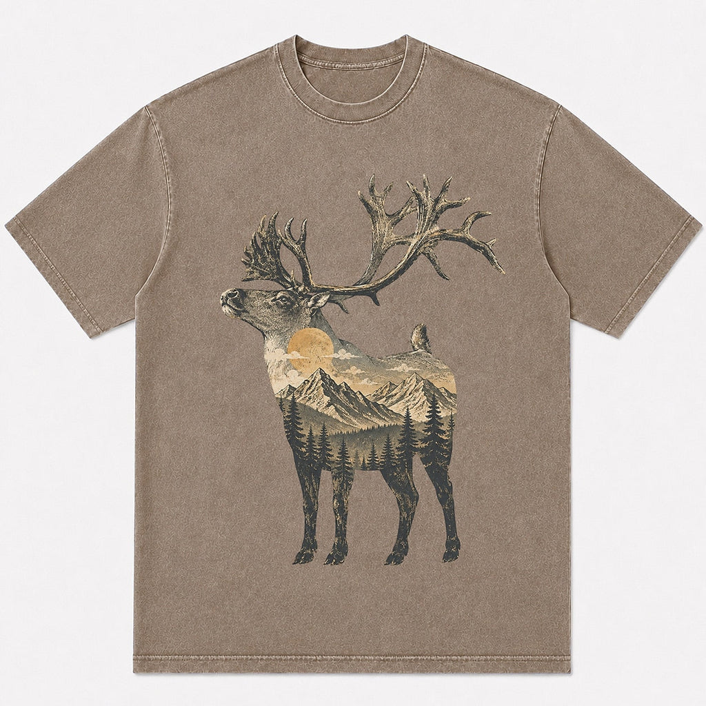 100% Cotton Mountain Elk Wildlife Hunting T-Shirt — navy front view with printed graphic