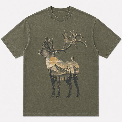 100% Cotton Mountain Elk Wildlife Hunting T-Shirt — white front view with printed graphic