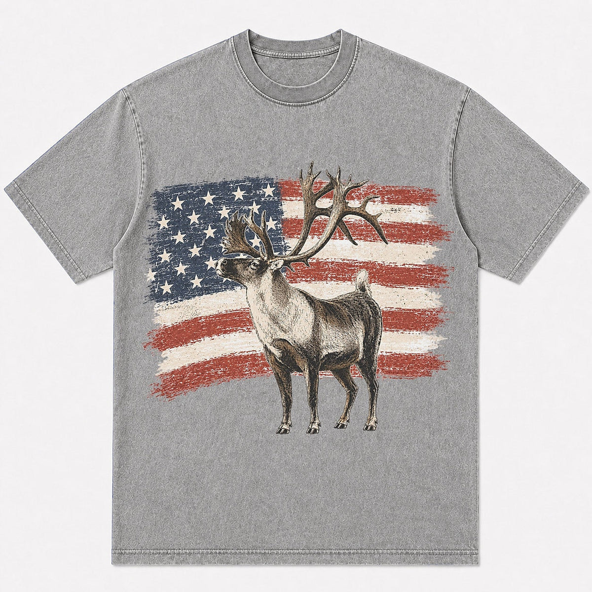 100% Cotton Patriotic Whitetail Buck Hunting T-Shirt — black front view with printed graphic