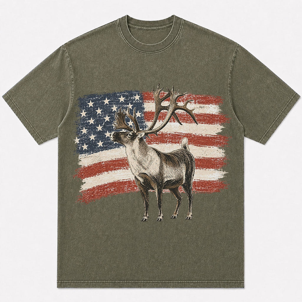 100% Cotton Patriotic Whitetail Buck Hunting T-Shirt — close-up of cotton fabric and stitching
