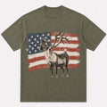 100% Cotton Patriotic Whitetail Buck Hunting T-Shirt — close-up of cotton fabric and stitching