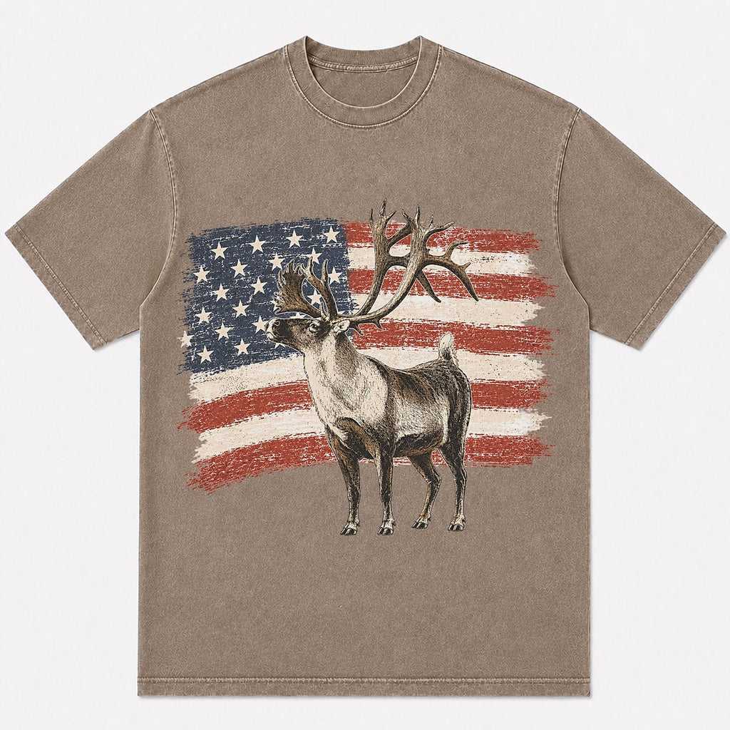 100% Cotton Patriotic Whitetail Buck Hunting T-Shirt — navy front view with printed graphic