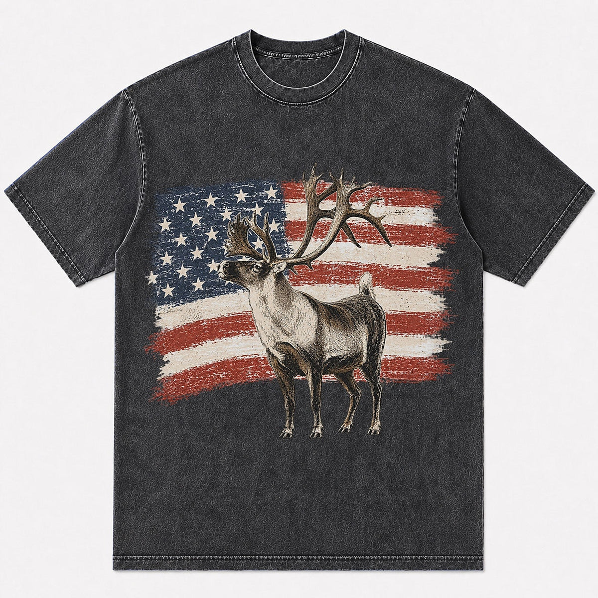 100% Cotton Patriotic Whitetail Buck Hunting T-Shirt — white front view with printed graphic