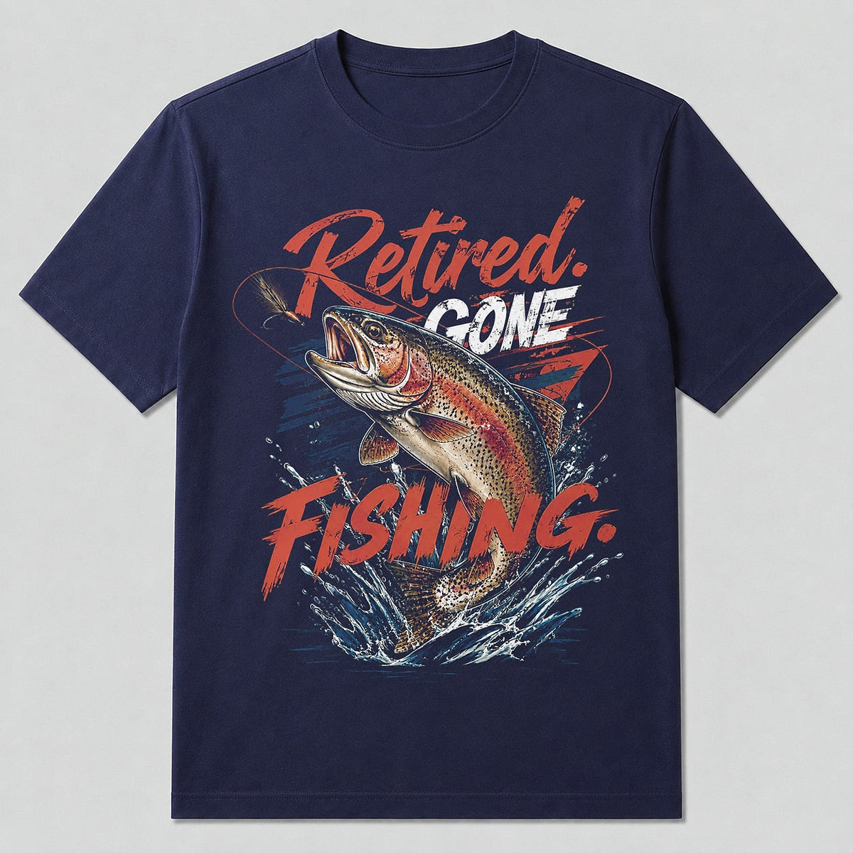 100% Cotton Retired Rainbow Trout Fishing T-Shirt — close-up of cotton fabric and stitching