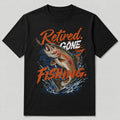 100% Cotton Retired Rainbow Trout Fishing T-Shirt — navy front view with printed graphic