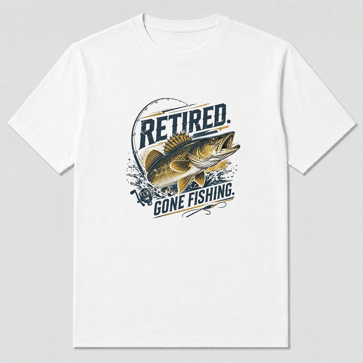 100% Cotton Retired Walleye Lake Fishing T-Shirt — charcoal front view with printed graphic