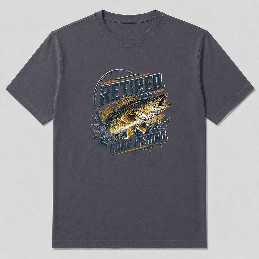 100% Cotton Retired Walleye Lake Fishing T-Shirt — close-up of cotton fabric and stitching