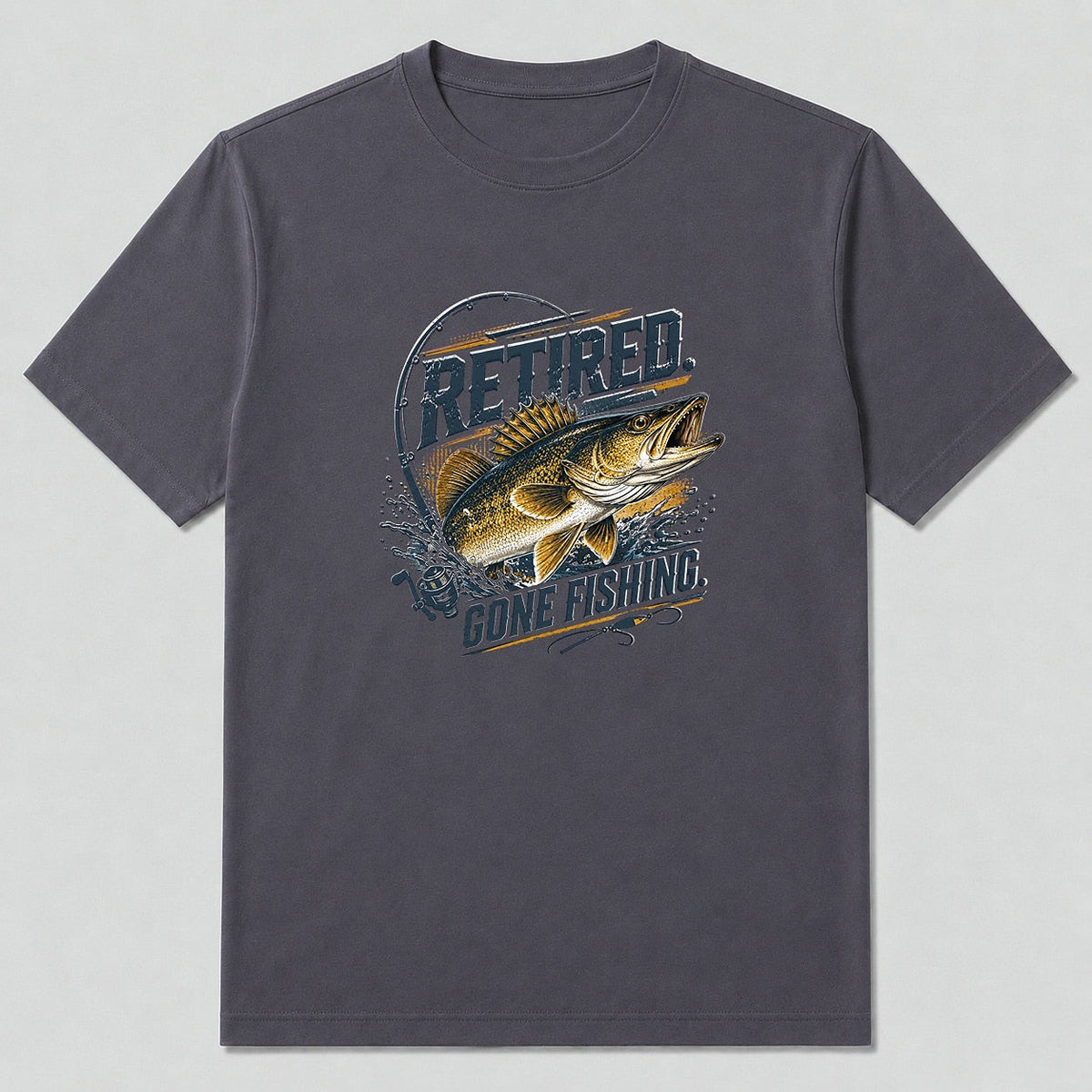 100% Cotton Retired Walleye Lake Fishing T-Shirt — close-up of cotton fabric and stitching