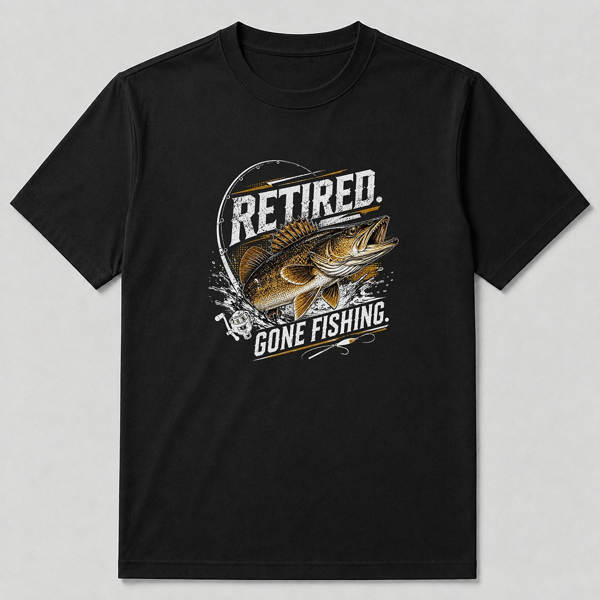 100% Cotton Retired Walleye Lake Fishing T-Shirt — white front view with printed graphic