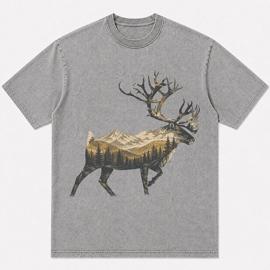 100% Cotton Rocky Mountain Elk Hunting T-Shirt — navy front view with printed graphic