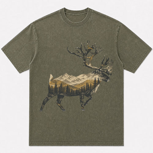 100% Cotton Rocky Mountain Elk Hunting T-Shirt — white front view with printed graphic