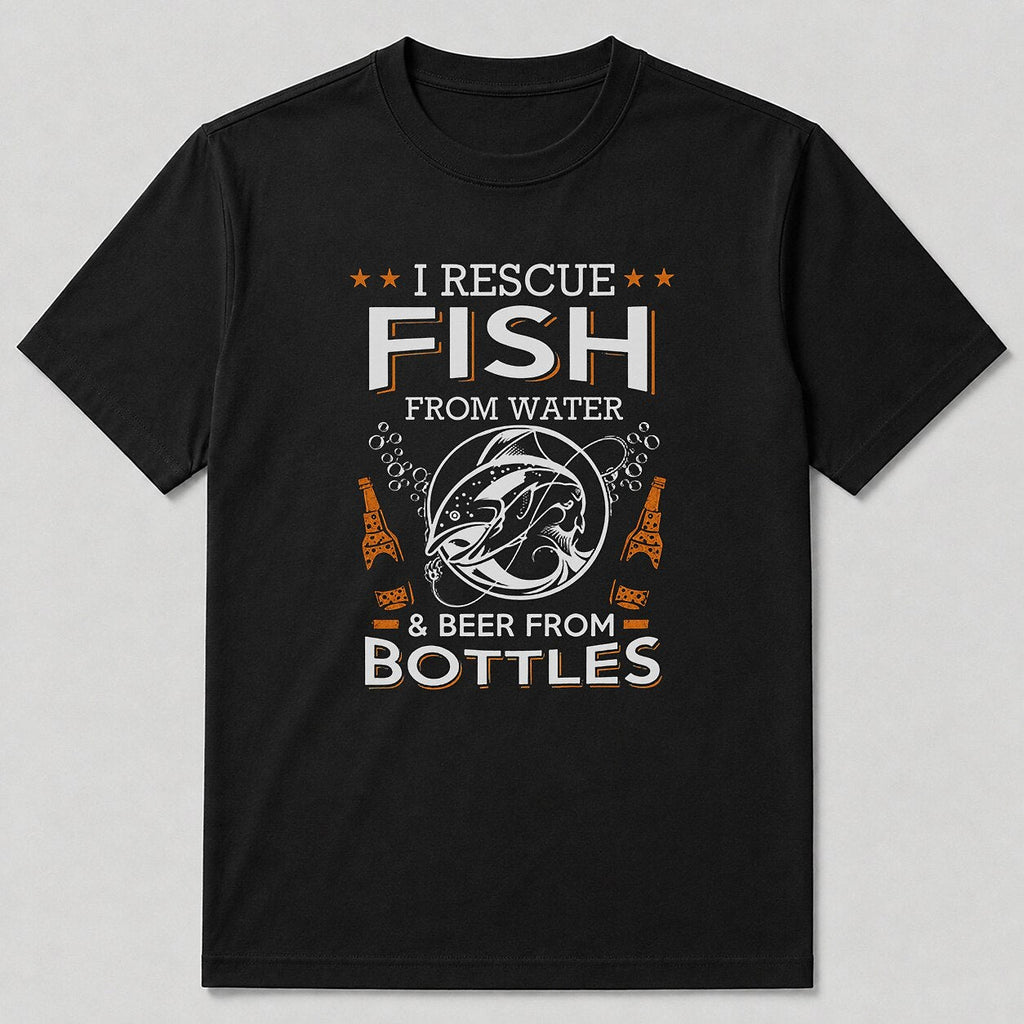 100% Cotton Vintage Rainbow Trout Fishing T-Shirt — black front view with printed graphic