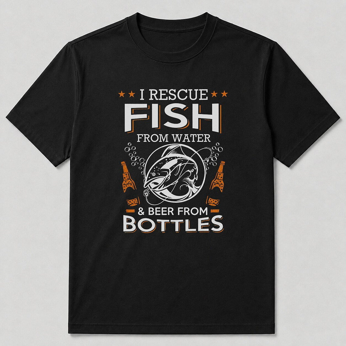 100% Cotton Vintage Rainbow Trout Fishing T-Shirt — black front view with printed graphic