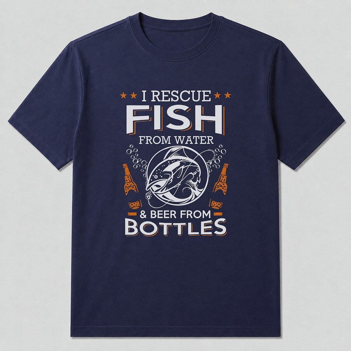 100% Cotton Vintage Rainbow Trout Fishing T-Shirt — navy front view with printed graphic