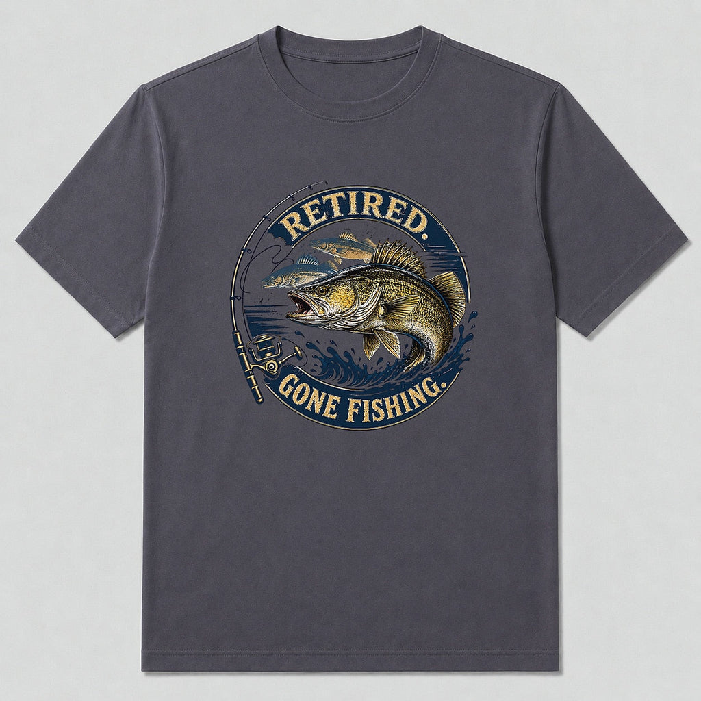 100% Cotton Walleye Sport Fishing Graphic T-Shirt — charcoal front view with printed graphic