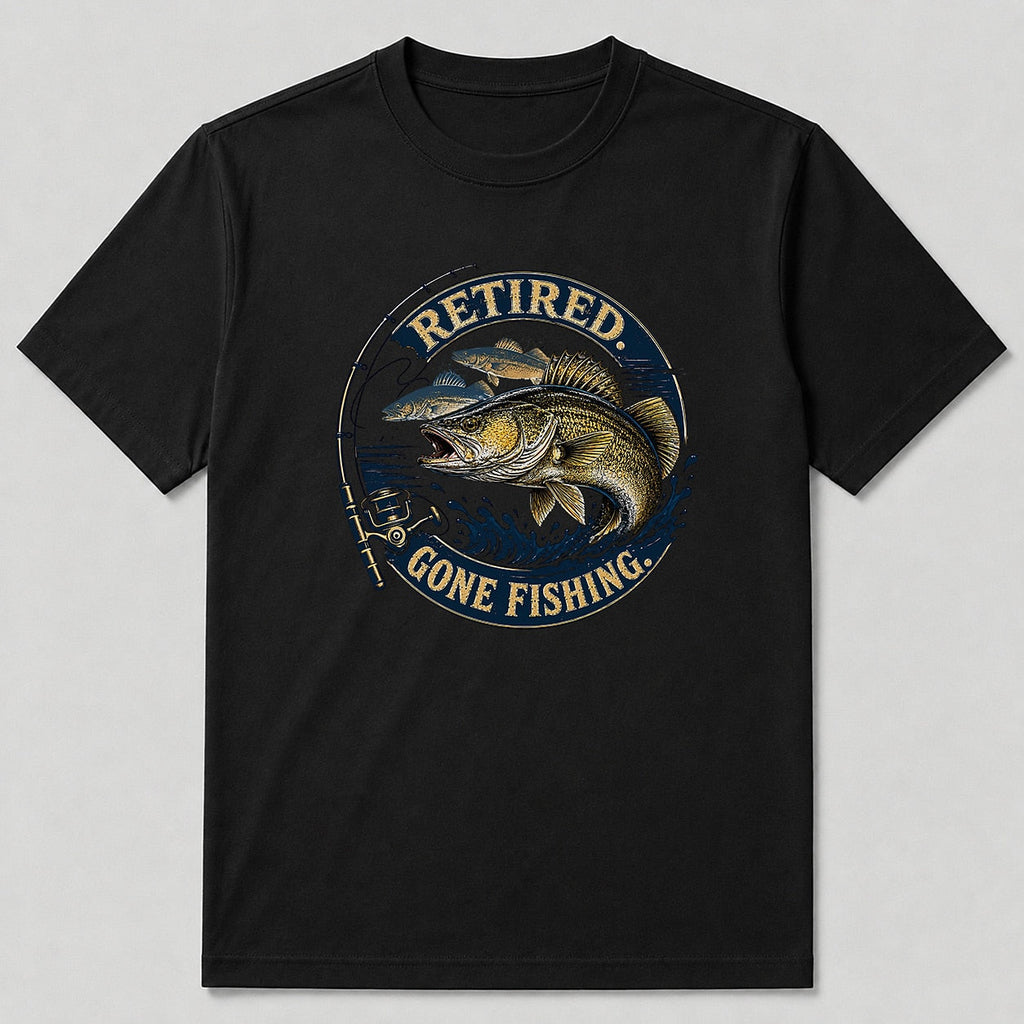 100% Cotton Walleye Sport Fishing Graphic T-Shirt — navy front view with printed graphic