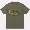 100% Cotton Washed T-Shirt with Cigar-Smoking Bluegill Fishing Graphic - lifestyle product view