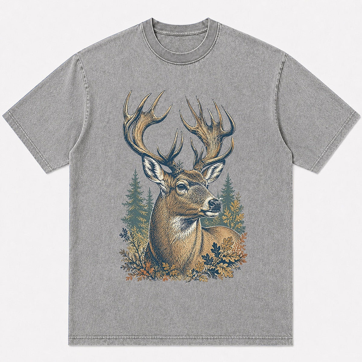100% Cotton Whitetail Buck Big Game Hunting T-Shirt — black front view with printed graphic