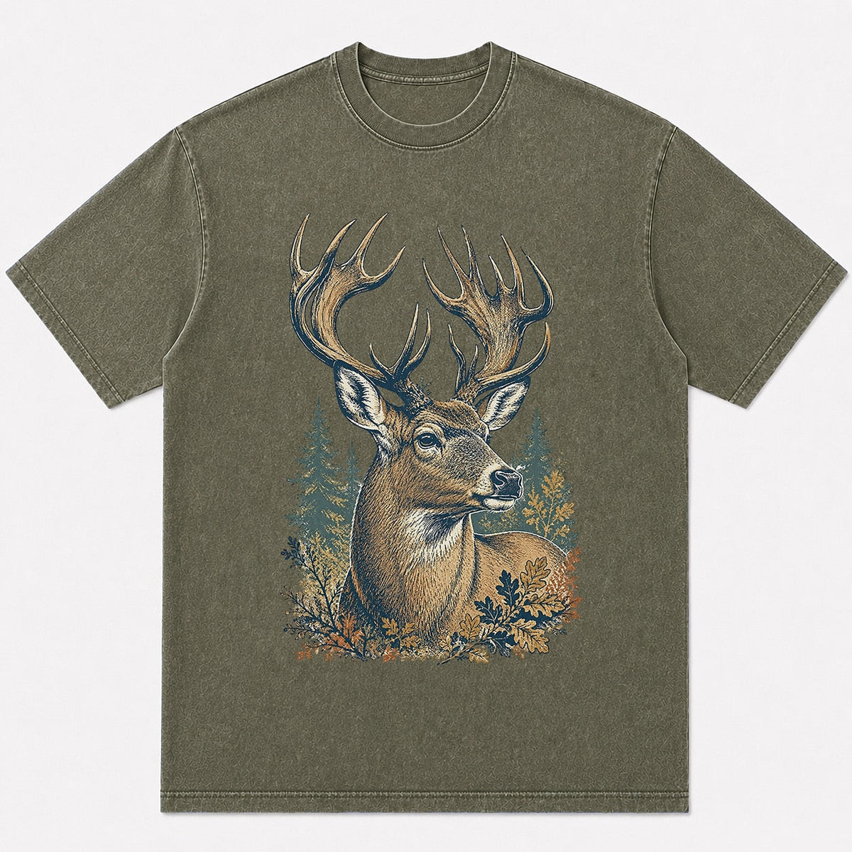 100% Cotton Whitetail Buck Big Game Hunting T-Shirt — close-up of cotton fabric and stitching