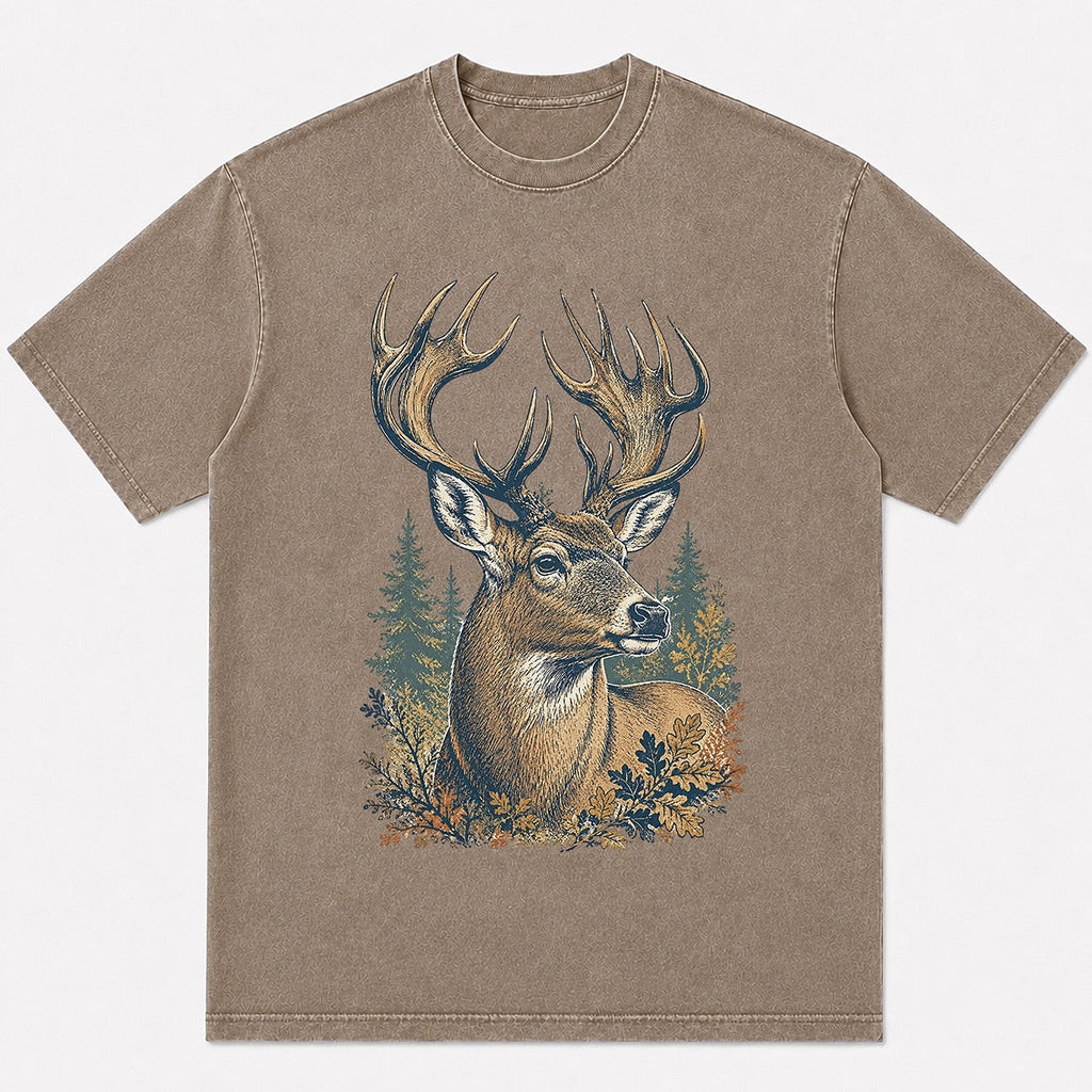 100% Cotton Whitetail Buck Big Game Hunting T-Shirt — navy front view with printed graphic