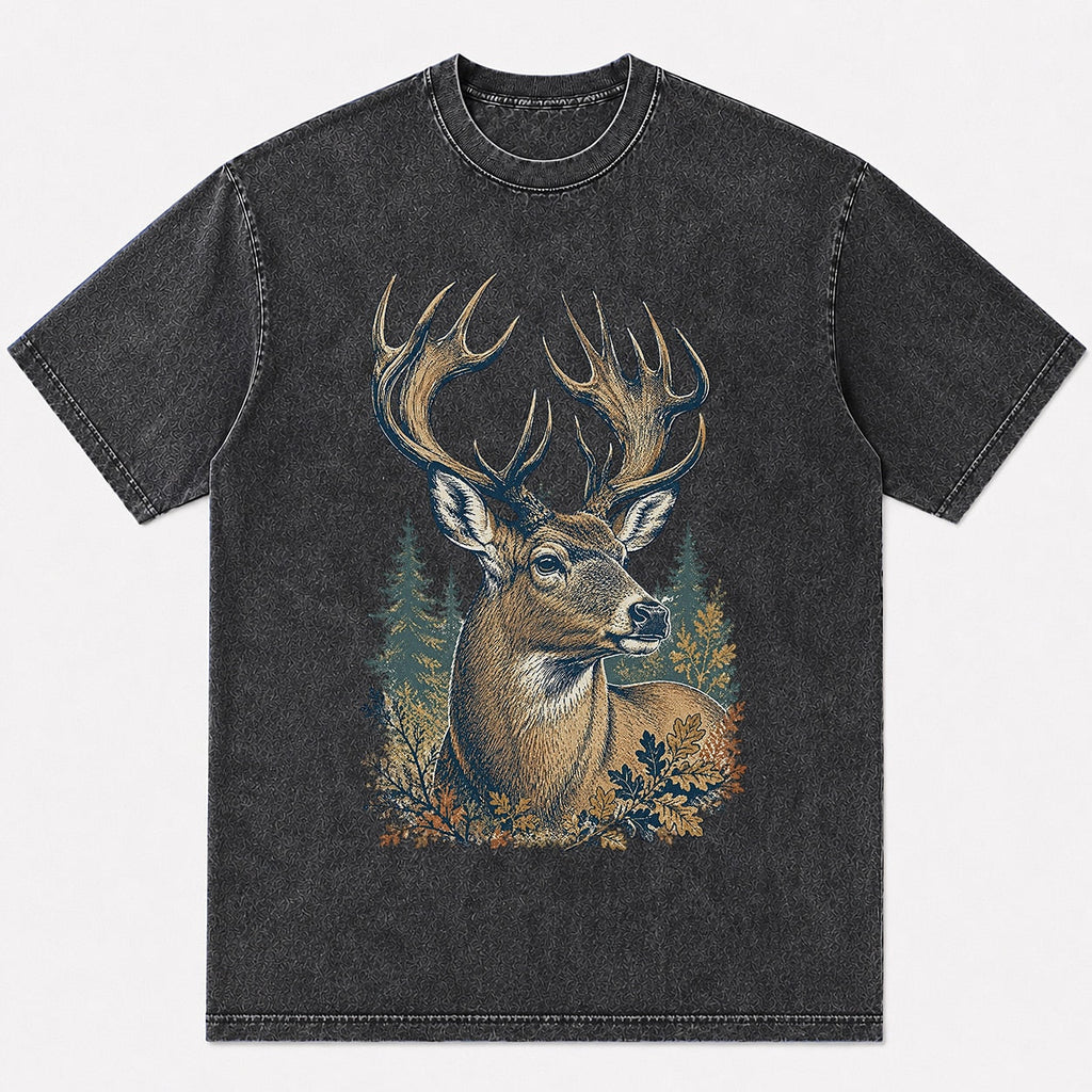 100% Cotton Whitetail Buck Big Game Hunting T-Shirt — white front view with printed graphic