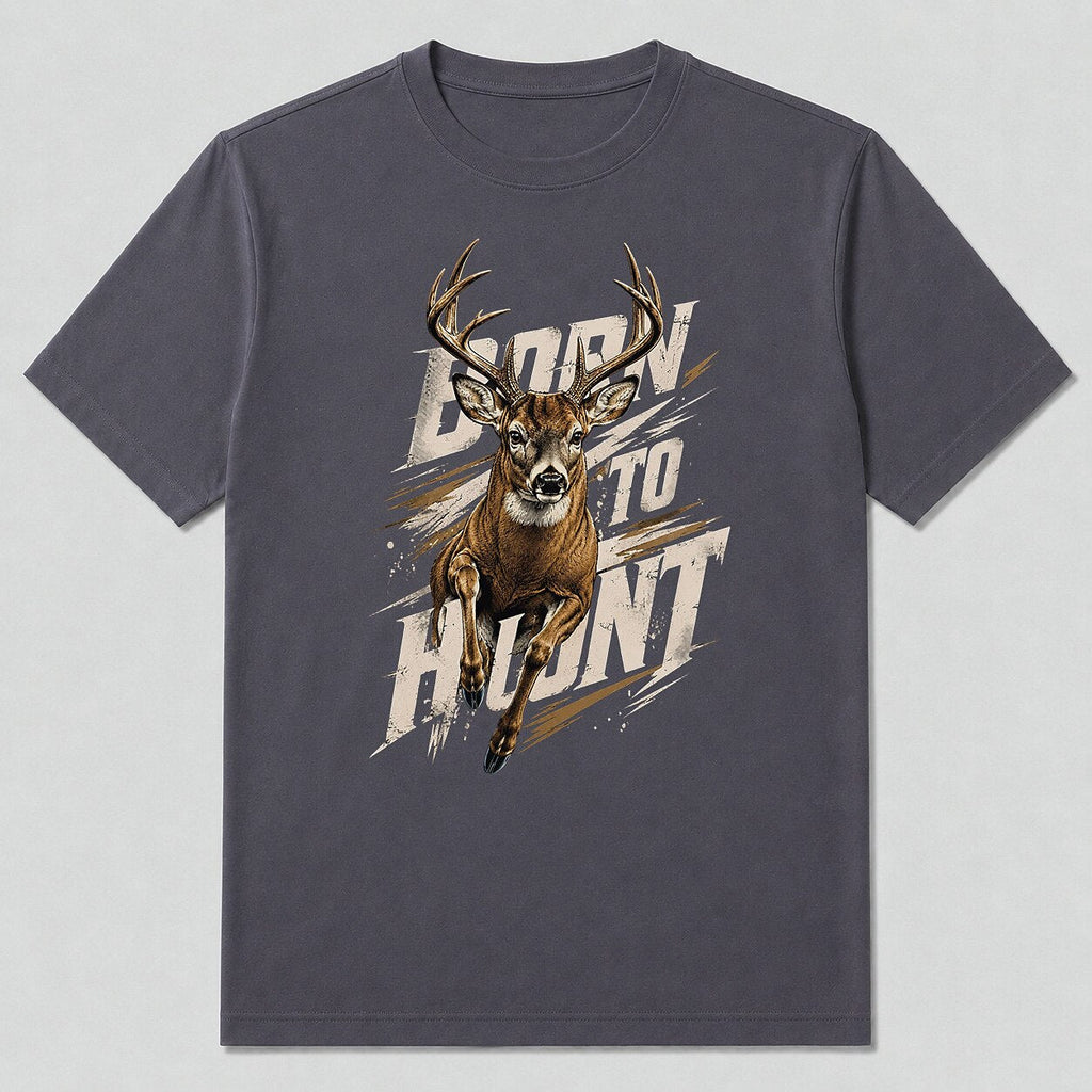 100% Cotton Whitetail Buck Hunting T-Shirt — black front view with printed graphic