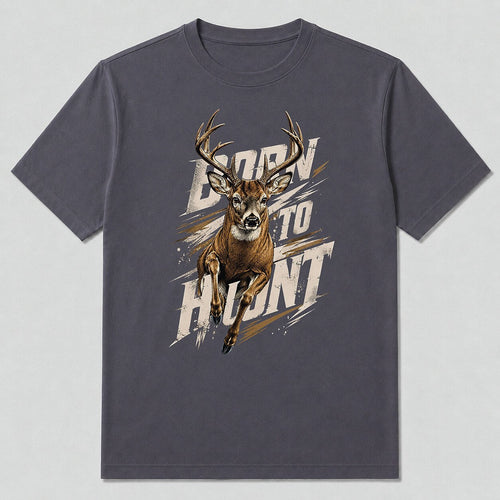 100% Cotton Whitetail Buck Hunting T-Shirt — black front view with printed graphic