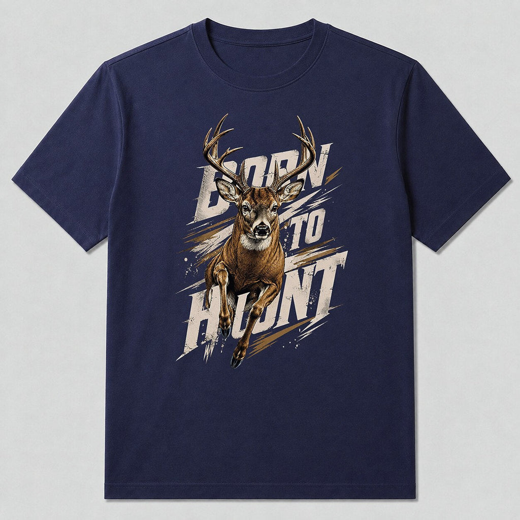 100% Cotton Whitetail Buck Hunting T-Shirt — white front view with printed graphic