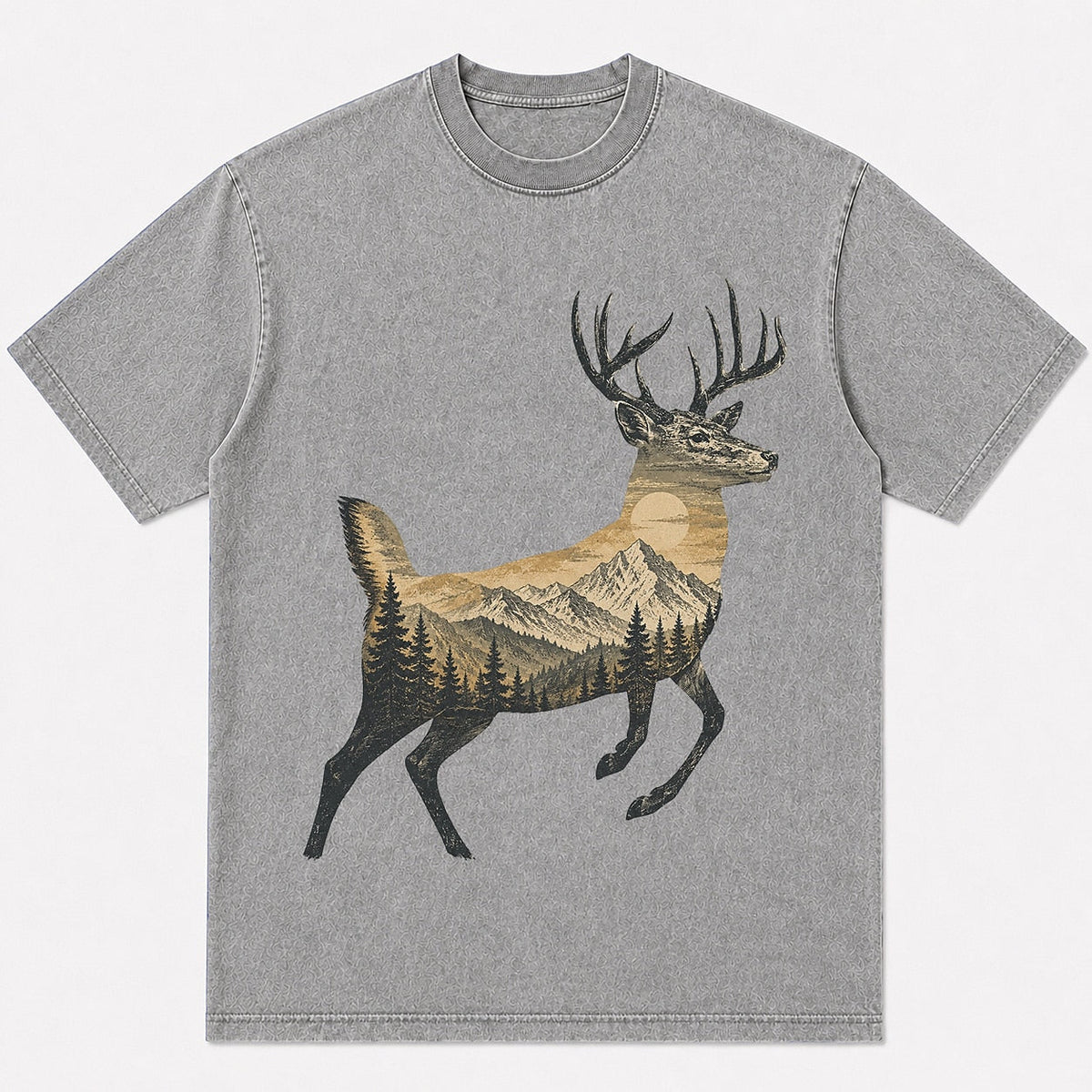 100% Cotton Whitetail Deer Mountain Hunting T-Shirt — black front view with printed graphic