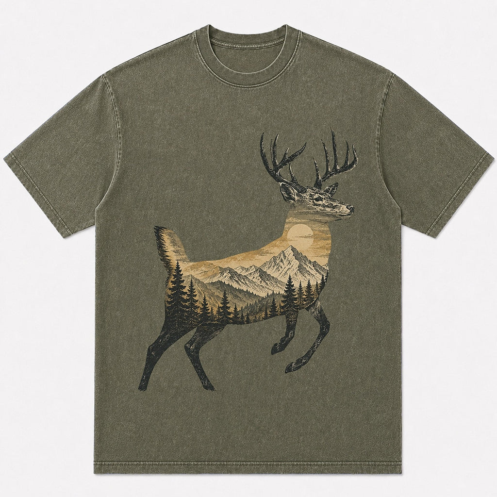100% Cotton Whitetail Deer Mountain Hunting T-Shirt — close-up of cotton fabric and stitching